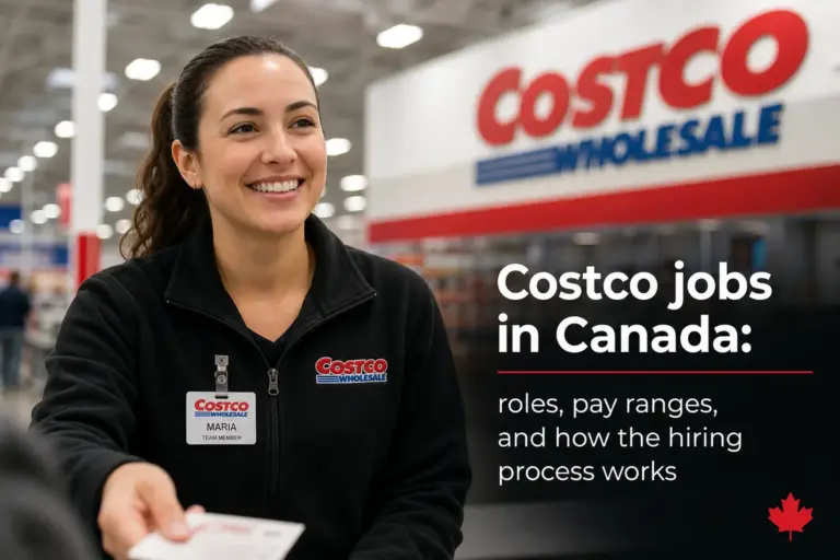 Funcionário da Costco sorri em armazém com crachá de identificação