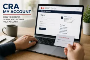 Página de login do CRA My Account com informações de acesso