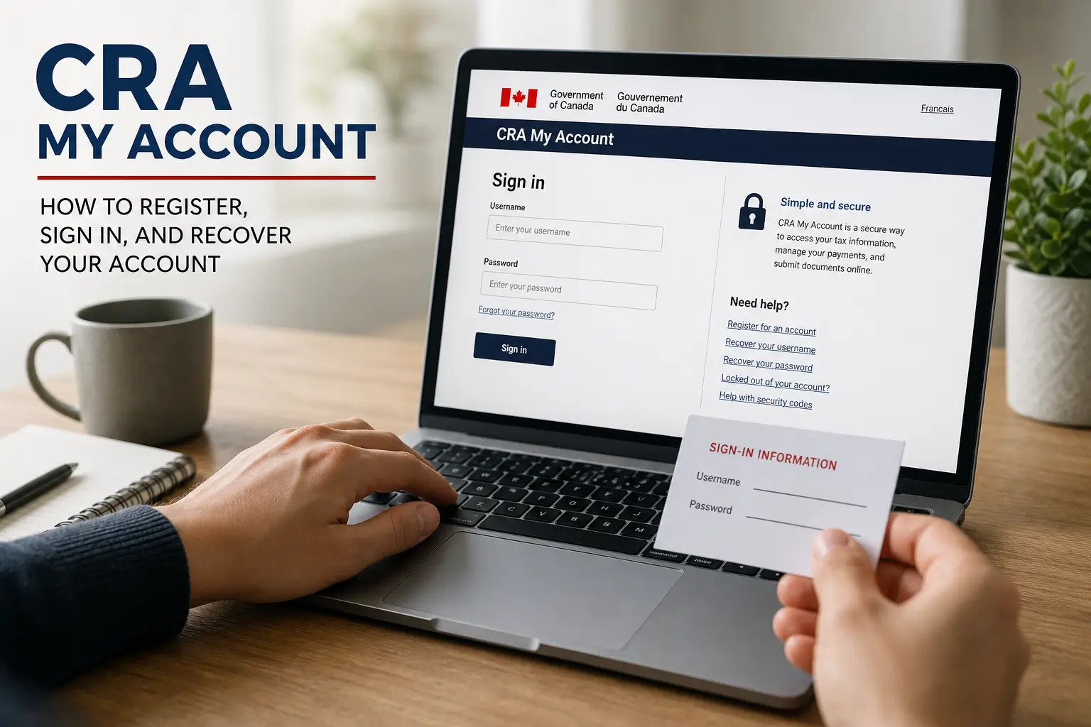 Página de login do CRA My Account com informações de acesso