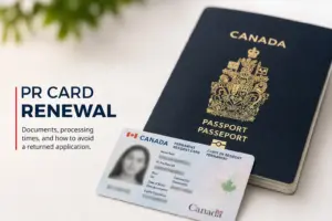 Cartão residente permanente e passaporte do Canadá para renovação