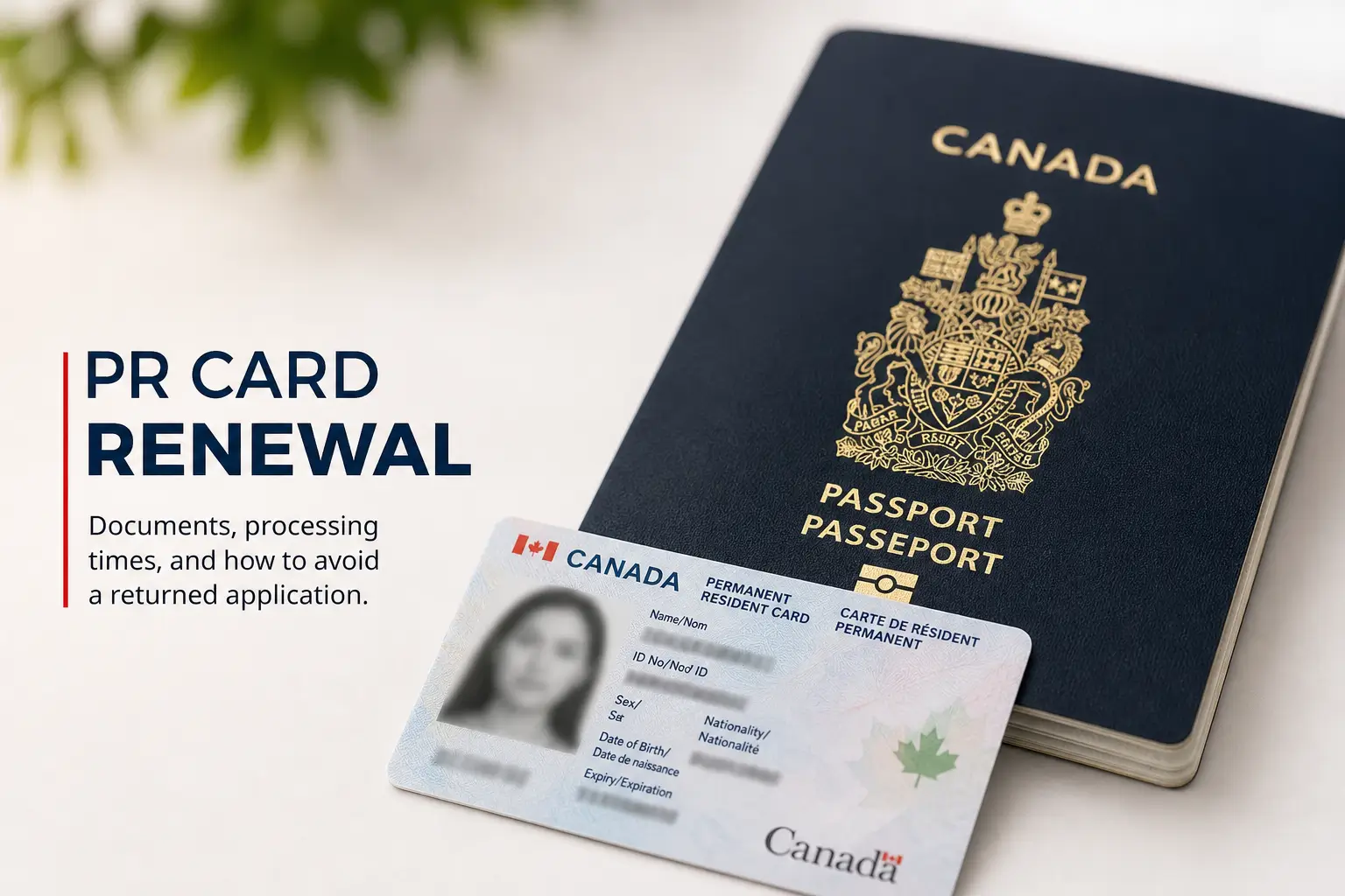 Cartão residente permanente e passaporte do Canadá para renovação