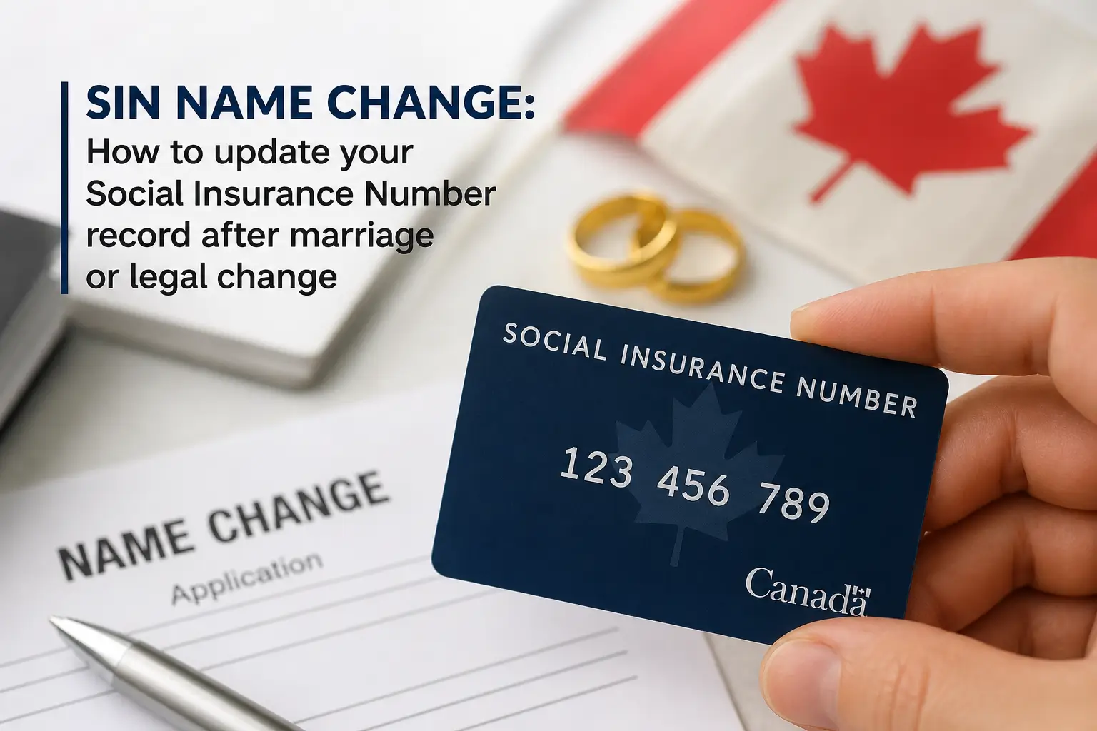 Carteira de Seguro Social canadense e papéis com folha de bordo